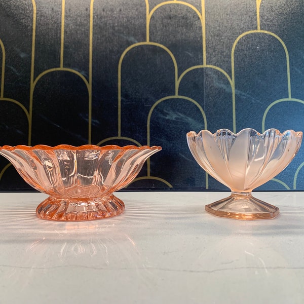2 Vintage Pink Depression Glass Bowls - Federal Glass Diana Pattern Bowl - 6 1/4" - Small Imperfection, and Art Deco Style Dish - 4 1/4"