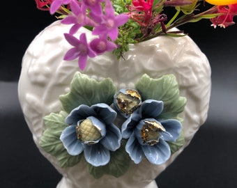 Porcelain Vase with Blue Flowers and Gold Trim