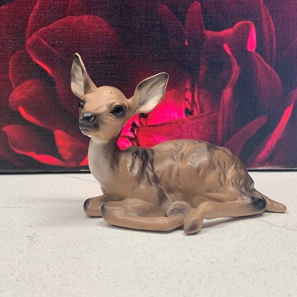 Mid Century Modern Porcelain Deer - MCM Deer Figurine - Doe or Fawn Deer Decoration - Baby Deer Statue - Realistic Brown Deer 1950s