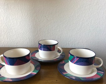 Newcor Stoneware Three Cups and Three Saucers