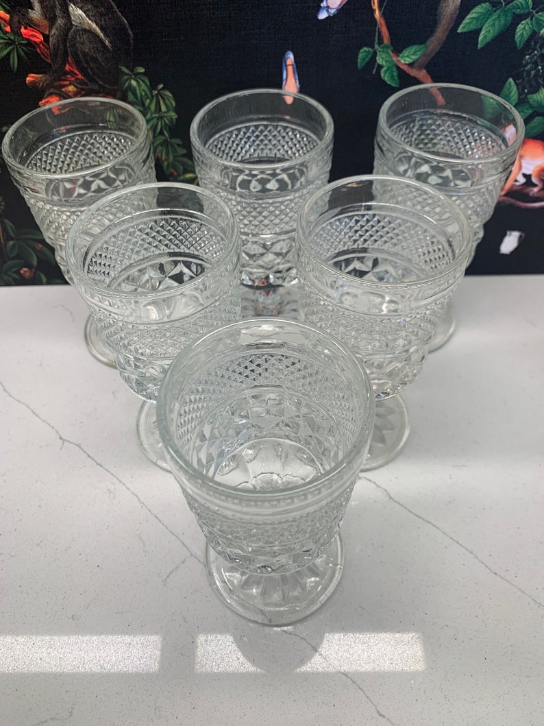 6 Anchor Hocking Wexford Wine Glasses Clear Pressed Glass Etsy