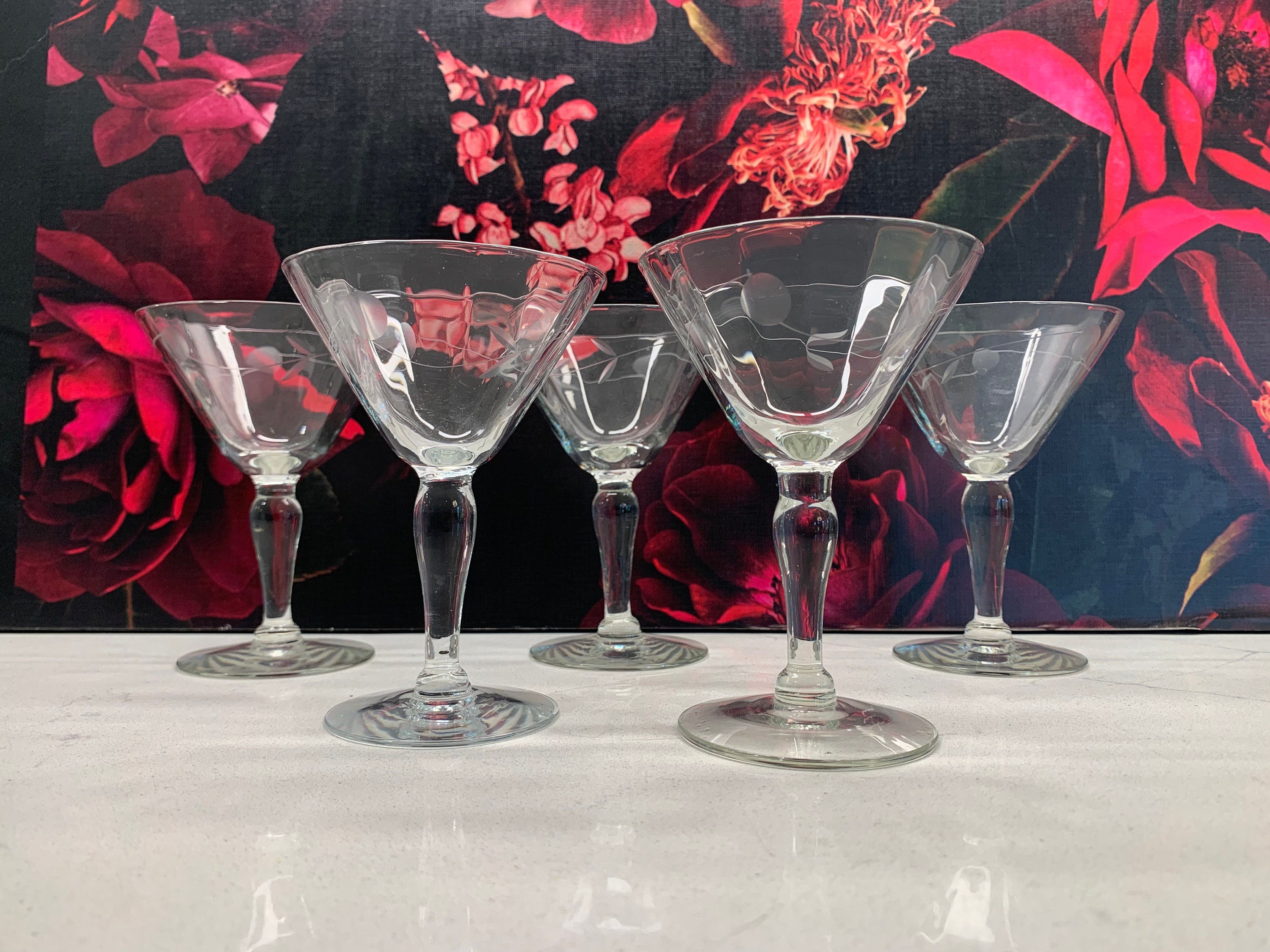 6-piece Set Vintage Mid Century Martini Pitcher, Stirrer and Stemless  Martini Glasses MCM Glass Pitcher Set Set of Small Martini Glasses 