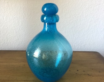 Blue Bubble Glass Decanter with Stopper