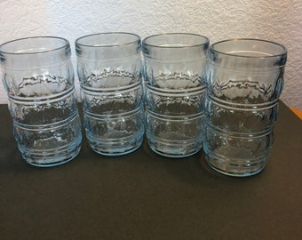 Set of Four Blue Juice Glasses 8 Ounces Francosinho Brazil Small Tumblers