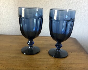 Vintage Large Stemmed Goblets Cobalt Blue Drinking Glasses