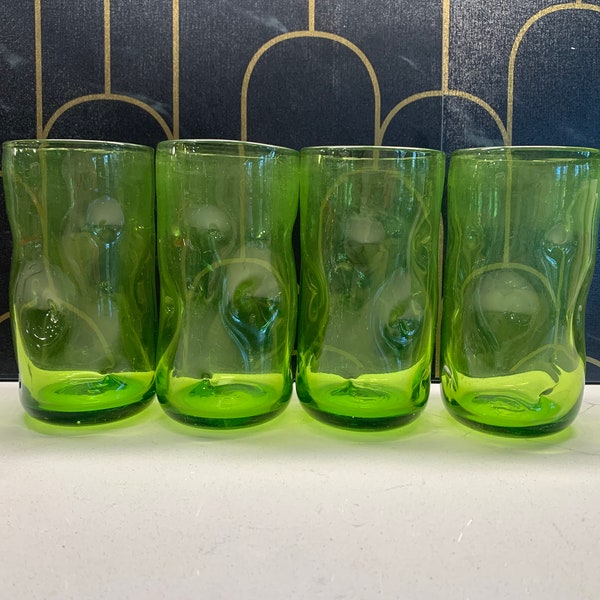 4 Avocado Green Blenko Vintage Tumblers, 16 ounces each, No Chips or Cracks but Cloudy, Nonreturnable