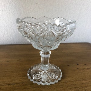 Antique Cut Glass Compote Tall Footed Dish image 2