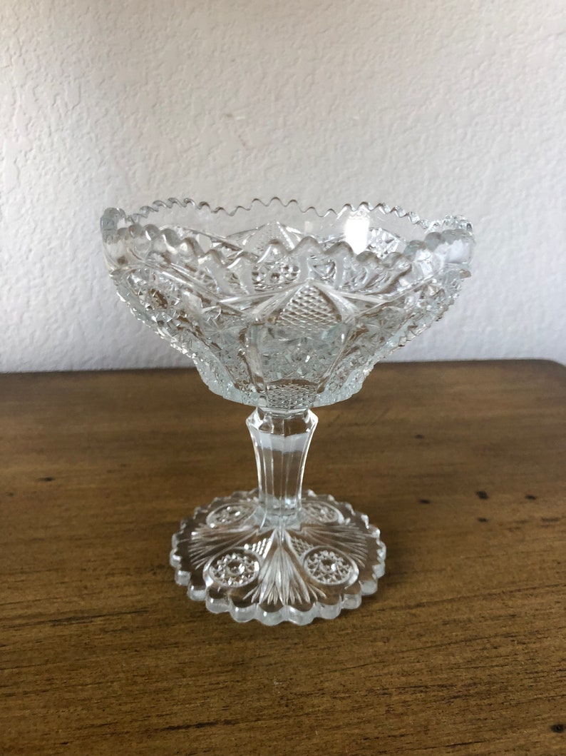 Antique Cut Glass Compote Tall Footed Dish image 2