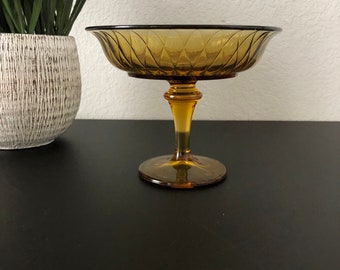 Vintage Amber Pedestal Glass Candy/Nut Dish