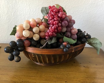 Wooden Basket Filled with Grapes