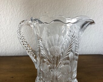 Vintage Inverted Thistle Clear Pressed Glass Pitcher/Creamer by Mosser