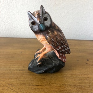 Vintage Action International Painted Stone Owl Bird Figurine 6&quot; tall