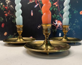 3 Vintage Solid Brass Candlestick Holders, CHC E119-1, Made in the USA