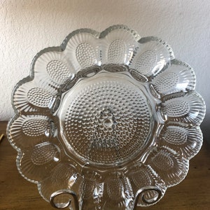 Vintage Hobnail Clear 11&quot; Round 15 Egg Halves Serving Dish, Egg and Relish Dish by Indiana Glass
