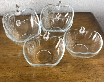 Vintage Clear Glass Apple Shape Snack Dish/Bowl Set of  Six