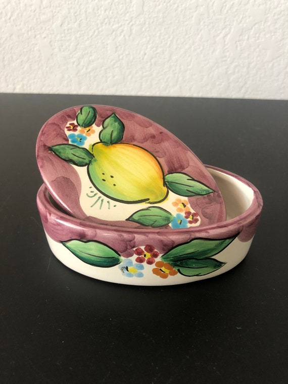 Vintage A Mano Vietri Hand Painted Trinket Box With Lid