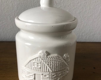 Farm Barn House White Ceramic Cookie Jar French Country Style