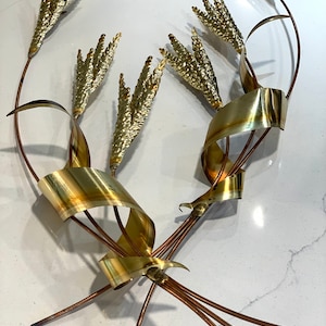 Brass and Copper Wheat Laurel Branches Wall Hanging 1970s