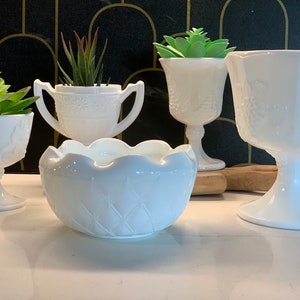 Vintage Milk Glass Glassware, Bowls, Planters, Set of 5 - Colony & Indiana Glass - Harvest, Duette, Daisy - No Chips or Cracks
