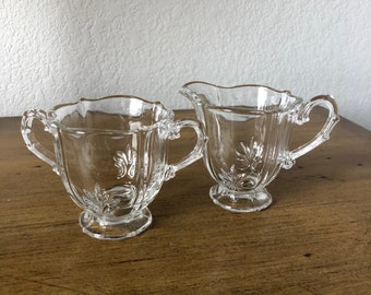 Vintage EAPG Creamer and Sugar Set Palm Leaf Pattern