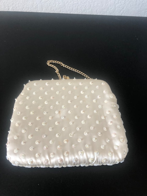 Vintage Beaded Sequin Iridescent White Bag