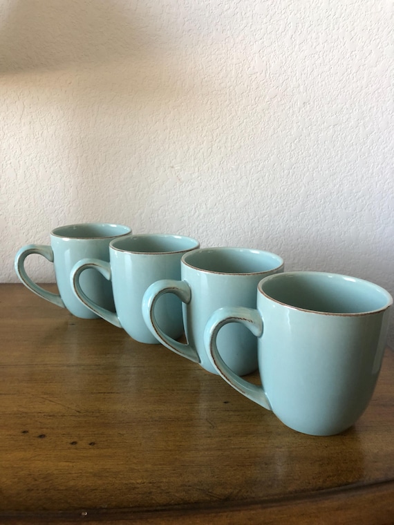 Set of Four Aqua Blue Coffee Mugs - Etsy