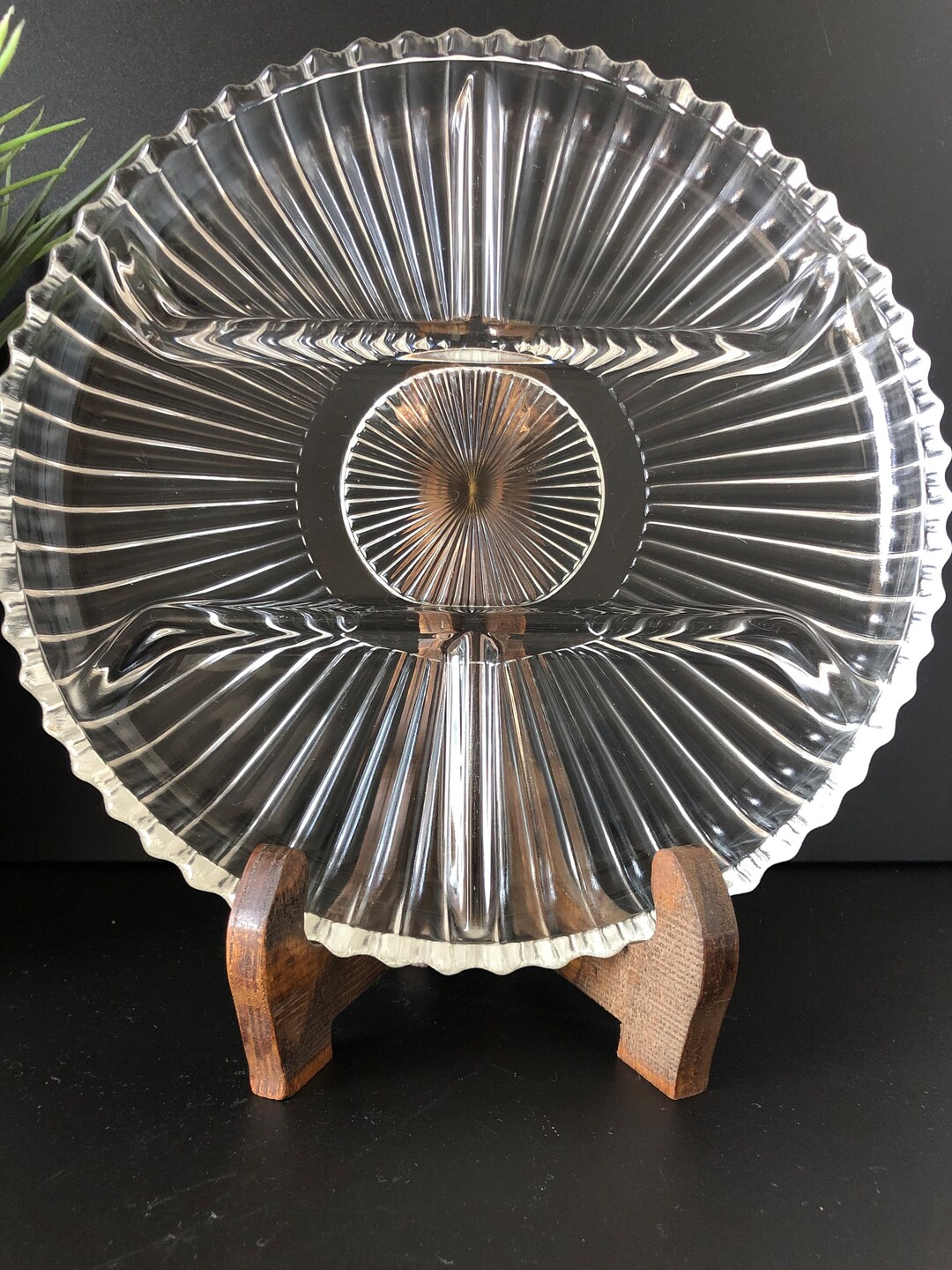 Vintage Round Clear Glass Divided Tray 5 Parts Etsy