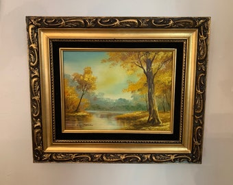 Signed Phillip Cantrell Autumn Landscape Oil Painting | 12x9 Canvas | Gold Custom Frame | 18x15 Framed | Nature Art Decor