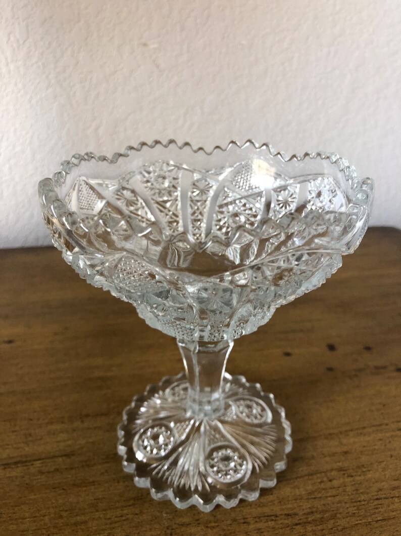 Antique Cut Glass Compote Tall Footed Dish image 8