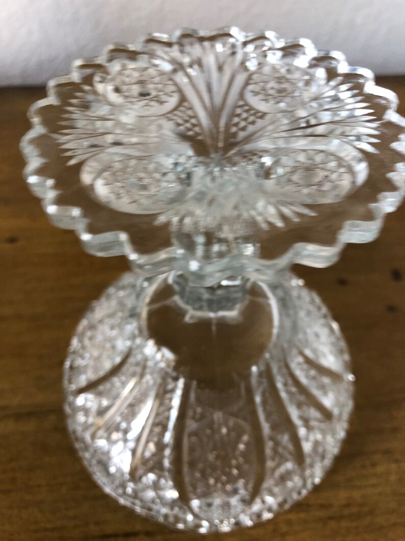 Antique Cut Glass Compote Tall Footed Dish image 3