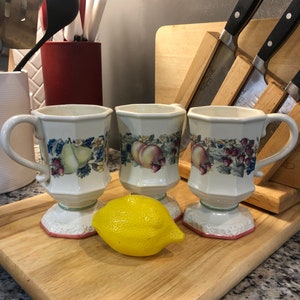 Avon Sweet Country  Harvest Footed Mugs Set of Three