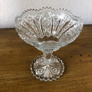 Antique Cut Glass Compote Tall Footed Dish image 5