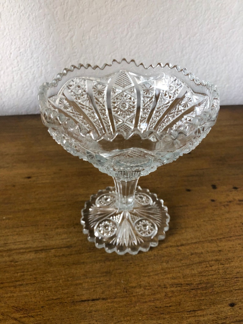 Antique Cut Glass Compote Tall Footed Dish image 5