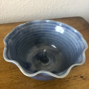 Vintage Round Blue Candle Holder Black Mountain NC