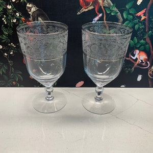 Vintage Cut Glass Crystal Water Goblets Parfait Glasses Set of 3 Fancy Stem  Floral Sprays Elegant Entertaining 