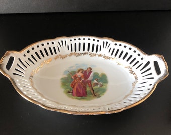 Vintage German Reticulated Porcelain Oval Bowl