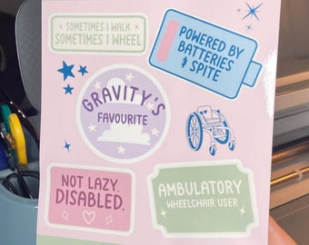 Disability Awareness Sticker Blatt | Gehbare Rollstuhlfahrer-Aufkleber | Chronische Krankheit | Aufkleber für Gehhilfe