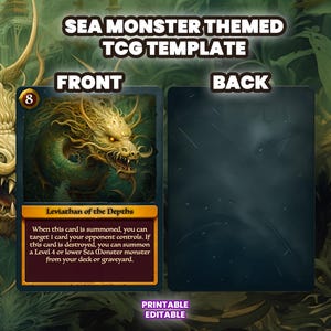 TCG テンプレート、海の怪物をテーマにしたトレーディング カード ゲーム クリエーター テンプレート - PSD - 即時ダウンロード