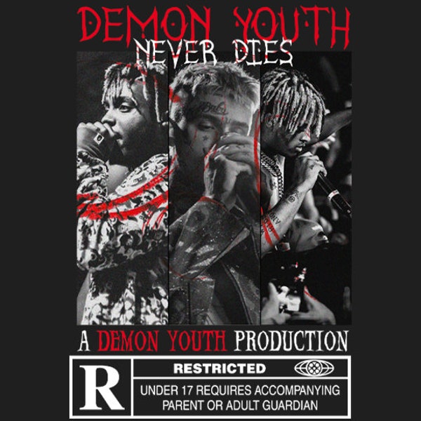 Demon Youth Never Dies PNG, T-Shirt Design PNG, Lil Peep, Juice wrld, tentacion, Instant Download, Commercial Use, 300 DPI