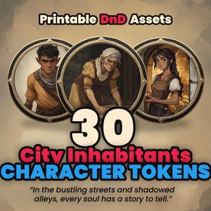 DnD Tokens - City Inhabitants - Character Pack - Printable Tokens for Dungeons & Dragons - Roll20 - Dm Tools - Dungeon Master Resources