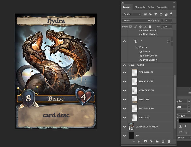 TCG Template, RPG Themed Trading Card Game Creator Template PSD Instant
