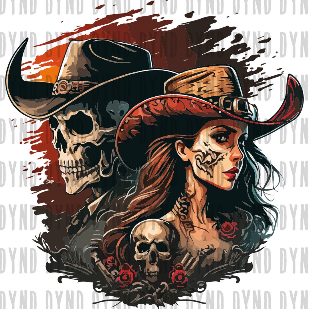 Cowboy and Cowgirl Skull Svg File for Sublimation , Western Skull