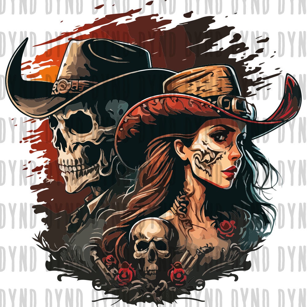 Cowboy and Cowgirl Skull Svg File for Sublimation , Western Skull