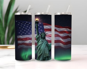 Statue of Liberty America 20 oz Skinny Tumbler Sublimation Design Digital Download PNG Instant DIGITAL ONLY, Tumbler Wrap