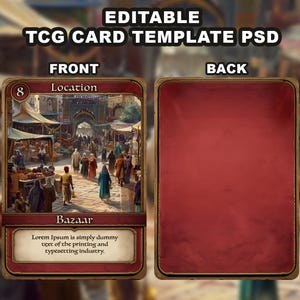 TCG テンプレート、RPG をテーマにしたトレーディング カード ゲーム クリエーター テンプレート - PSD - 即時ダウンロード