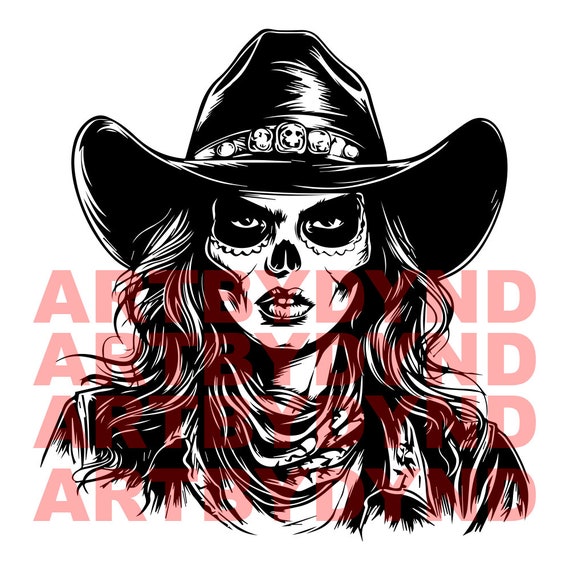 Cowgirl Skull Svg File for Sublimation , Western Skull Svg  display picture 2