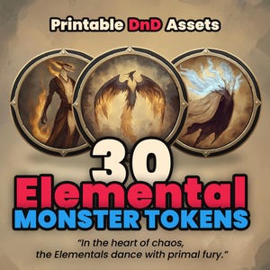 DnDトークン - エレメンタルモンスターパック - ダンジョンズ＆ドラゴンズ用高品質印刷可能トークン30枚 - Roll20 - Dmツール - ダンジョンマスターリソース