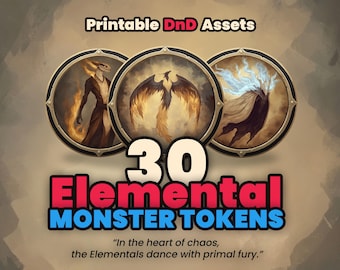 DnD Tokens - ELEMENTAL Monsters Pack - 30High-Quality Printable Tokens for Dungeons&Dragons - Roll20 - Dm Tools - Dungeon Master Resources