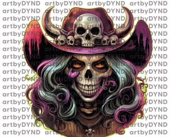 Cowgirl PNG, Plik Do Sublimacji, Western Skull Png, Western Cowgirl Png, Projekt Sublimacji, Pobieranie Cyfrowe