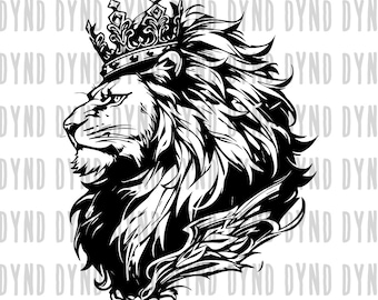 King Lion SVG, PNG | Royal Lion in Crown Svg, Lion's Head Svg, Mascot Shirt | Svg, Dxf, Clipart, Silhouette, Vector, Cricut, Sublimation Png